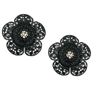 LES BERNARD • Vintage Filigree Black Flower Earrings